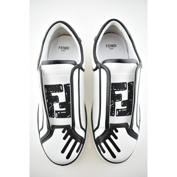 Fendi Joshua Vides Black White Leather Logo Low Top Slip On Trainer Sneaker 37 - Picture 9 of 11